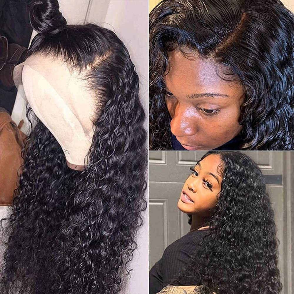 Deep Wave Lace Front Wigs Human Hair 180% Density Brazilian Human Hair Wig with Baby Hair Pre Plucked Natural Hairline Wigs for Black Women (16 Inch, 13X4 Deep Wave Wig)