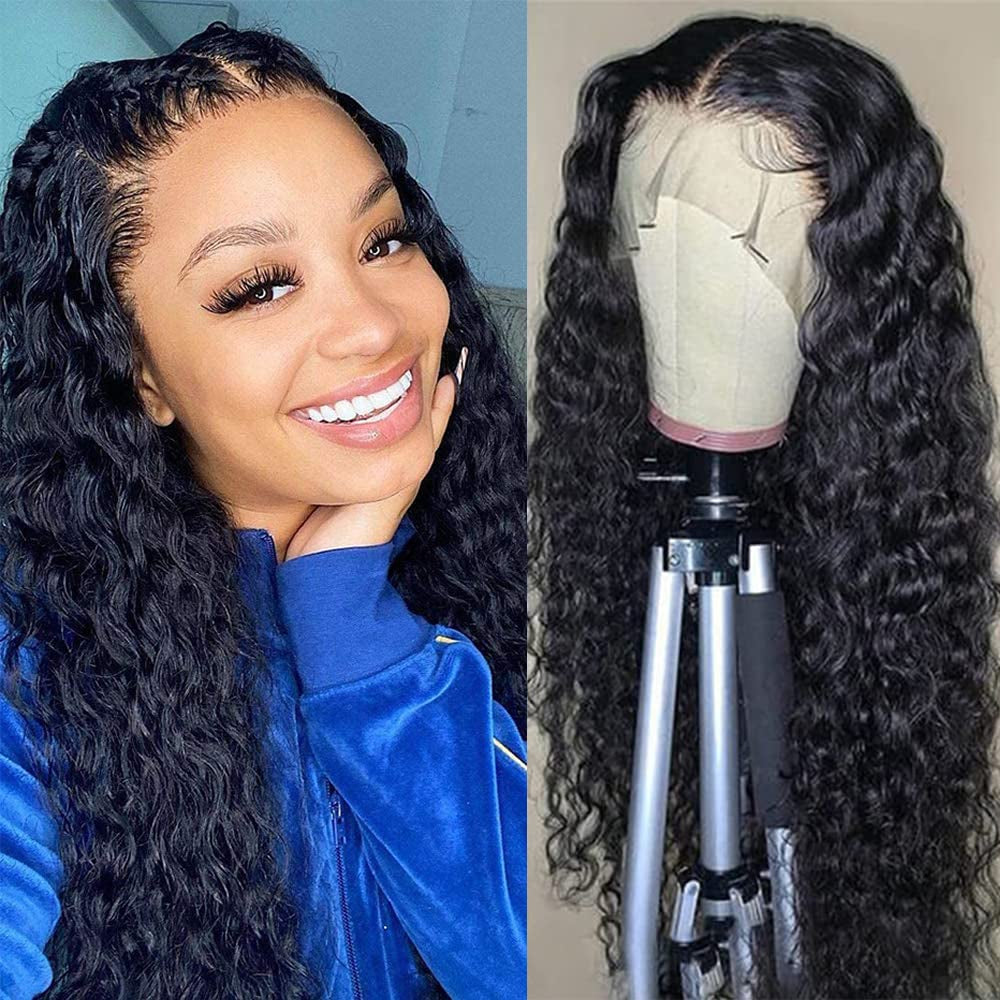 Deep Wave Lace Front Wigs Human Hair 180% Density Brazilian Human Hair Wig with Baby Hair Pre Plucked Natural Hairline Wigs for Black Women (16 Inch, 13X4 Deep Wave Wig)