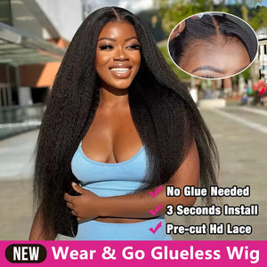 Kinky Straight 13x6 HD Lace Frontal Wig Human Hair Brazilian Glueless Pre plucked