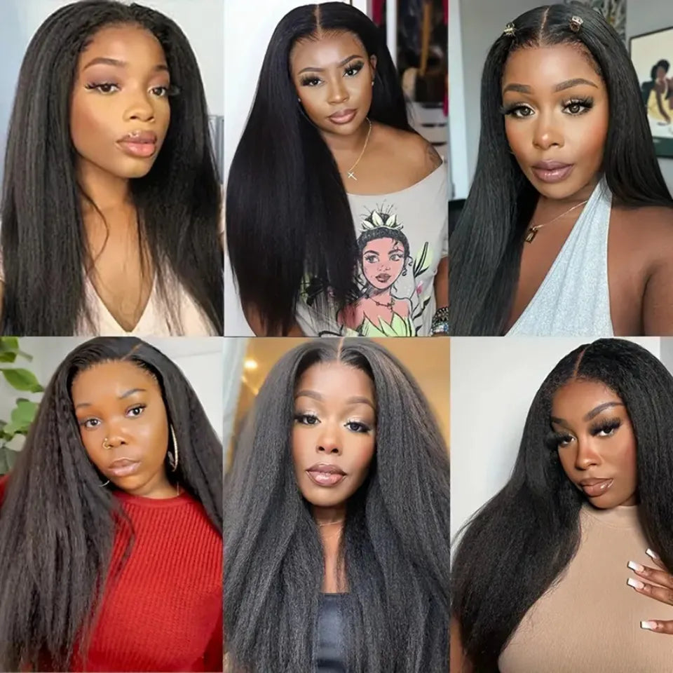 Kinky Straight 13x6 HD Lace Frontal Wig Human Hair Brazilian Glueless Pre plucked