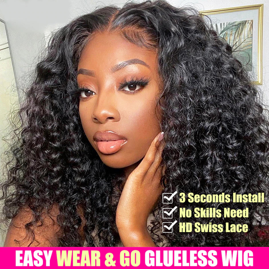 Water Wave Glueless Wig Pre-Cut HD Lace Wig 180% Pre-Plucked