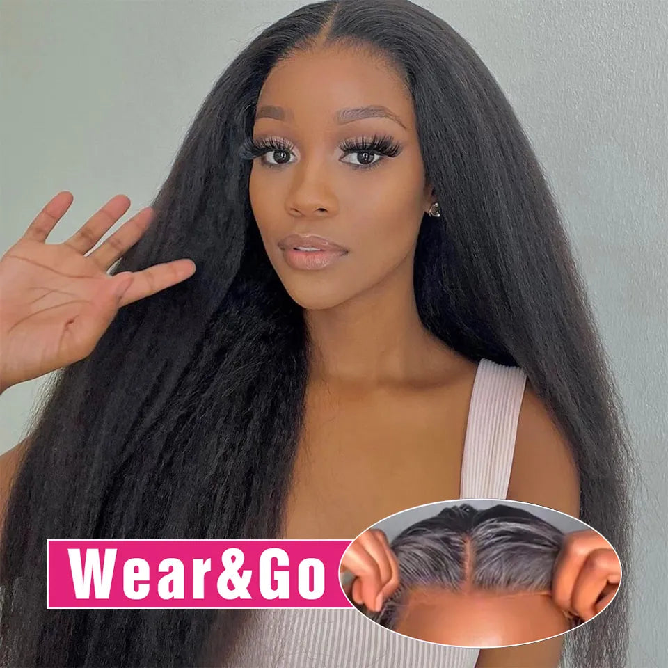 Kinky Straight 13x6 HD Lace Frontal Wig Human Hair Brazilian Glueless Pre plucked