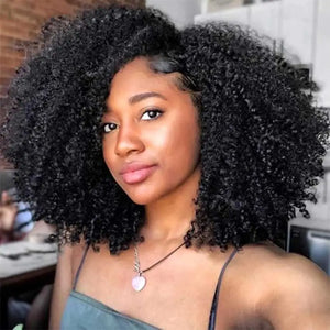 Mongolian Afro Kinky Curly Human Hair Wigs with Bangs Short