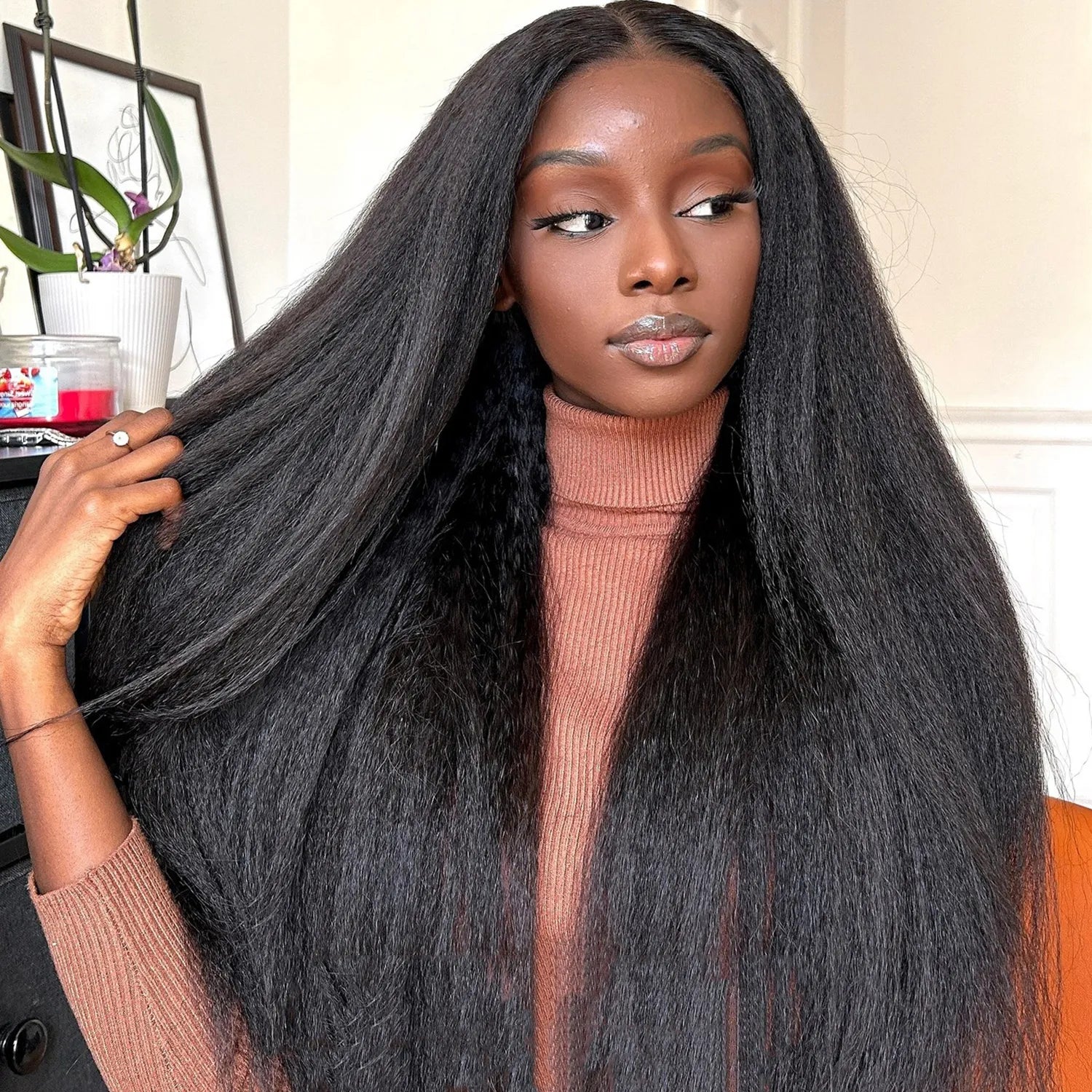 Kinky Straight 13x6 HD Lace Frontal Wig Human Hair Brazilian Glueless Pre plucked