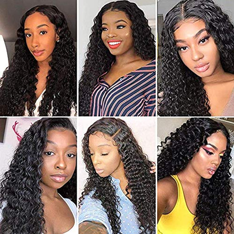 Deep Wave Lace Front Wigs Human Hair 180% Density Brazilian Human Hair Wig with Baby Hair Pre Plucked Natural Hairline Wigs for Black Women (16 Inch, 13X4 Deep Wave Wig)