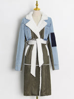 Load image into Gallery viewer, Lace Up Patchwork Denim Lambswool Jacket
