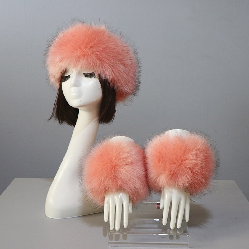 Thick Warm Beanies Fluffy Fake Faux Fur Hat Empty Top Hat Headscarf