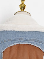 Load image into Gallery viewer, Lace Up Patchwork Denim Lambswool Jacket
