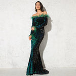 Load image into Gallery viewer, Shiny Sequin Feather Velvet Party Dress
