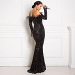 Load image into Gallery viewer, Black Shiny Sequin Feather Velvet Party Dress
