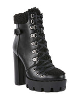 Load image into Gallery viewer, Faux Leather Fur Collared Ankle Boots
