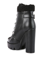 Load image into Gallery viewer, Faux Leather Fur Collared Ankle Boots
