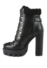 Load image into Gallery viewer, Faux Leather Fur Collared Ankle Boots
