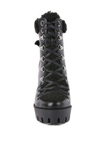 Load image into Gallery viewer, Faux Leather Fur Collared Ankle Boots
