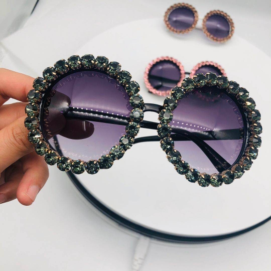 Round Sunglasses Women Vintage Crystal Mix Rhinestone