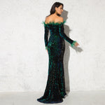 Load image into Gallery viewer, Shiny Sequin Feather Velvet Party Dress
