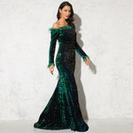 Load image into Gallery viewer, Shiny Sequin Feather Velvet Party Dress
