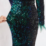 Load image into Gallery viewer, Shiny Sequin Feather Velvet Party Dress
