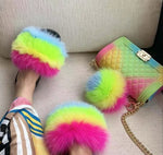 Load image into Gallery viewer, Women Purse With Matching Fox Fur Slides Set.
