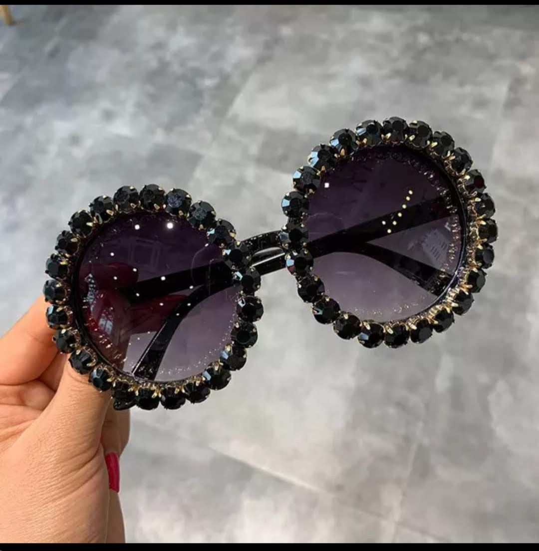 Round Sunglasses Women Vintage Crystal Mix Rhinestone