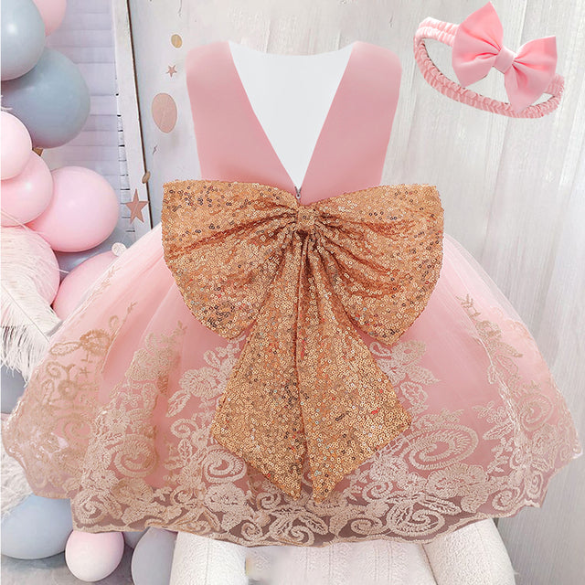 Summer Sequin Big Bow Baby Girl Dress