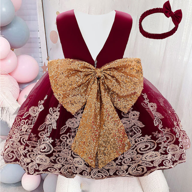 Summer Sequin Big Bow Baby Girl Dress