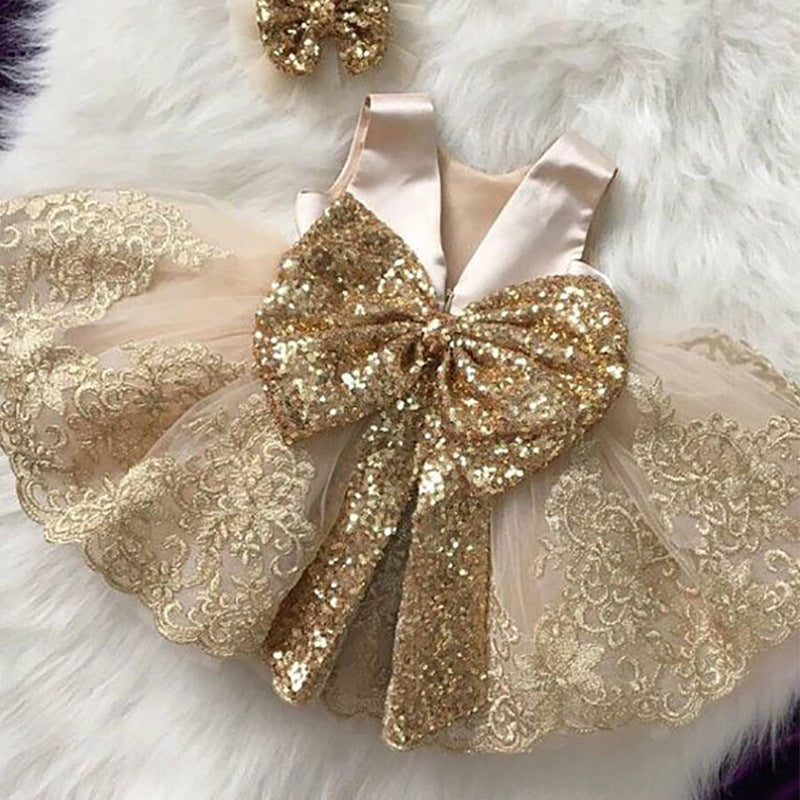 Summer Sequin Big Bow Baby Girl Dress