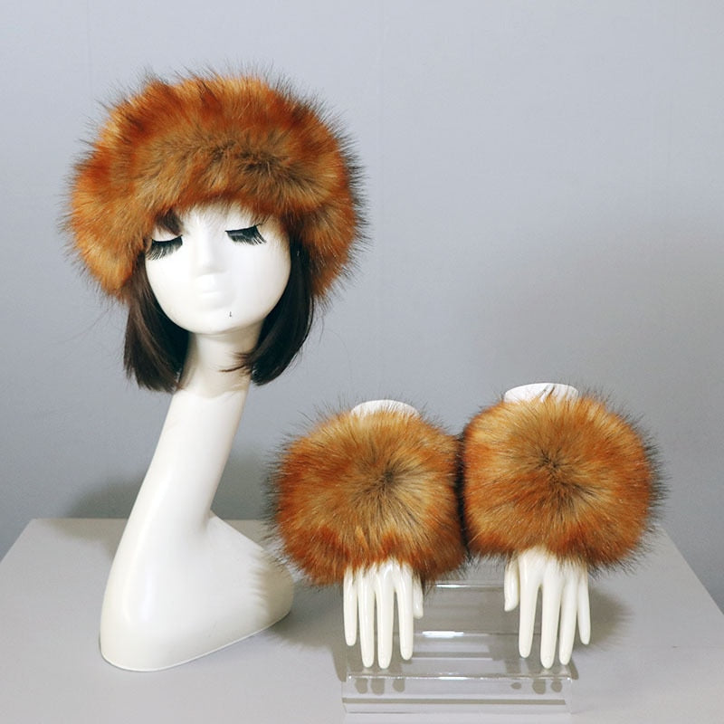 Thick Warm Beanies Fluffy Fake Faux Fur Hat Empty Top Hat Headscarf