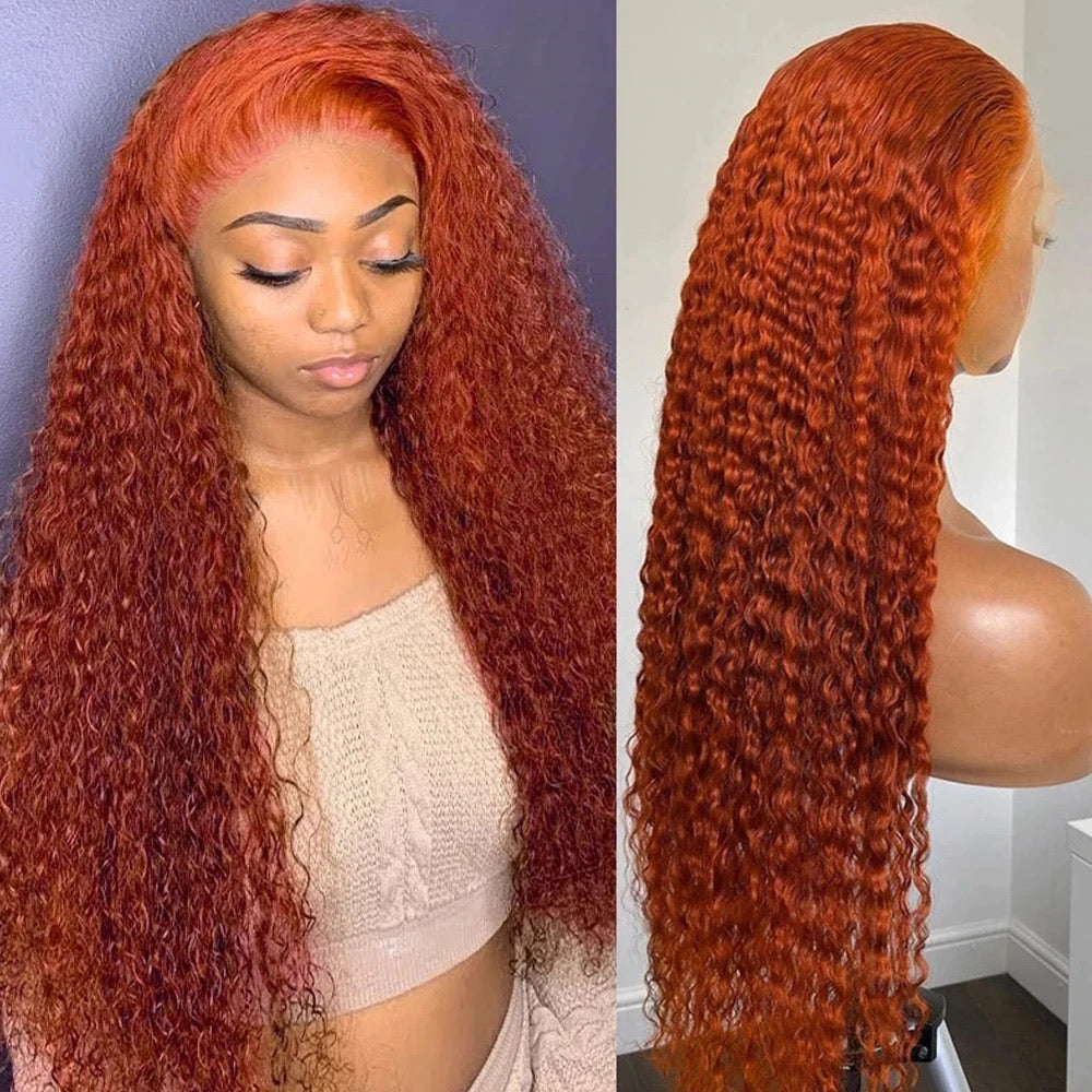 Orange 13x4 Lace Front Wig Ginger Orange Color Human Hair Wigs For Women 150 Density Brazilian Remy Curly Hair Preplucked