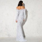 Load image into Gallery viewer, White Shiny Sequin Feather Velvet Party Dress
