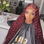 Load and play video in Gallery viewer, 99J Colored Lace Front Human Hair Wigs Deep Wave Burgundy 13x4 HD Transparent Lace Frontal Wig Glueless
