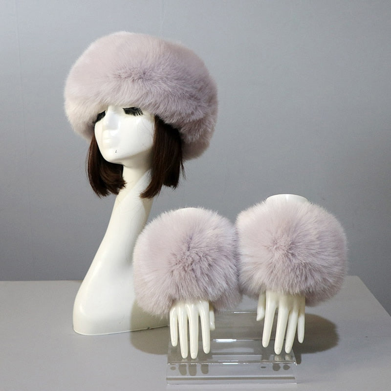 Thick Warm Beanies Fluffy Fake Faux Fur Hat Empty Top Hat Headscarf