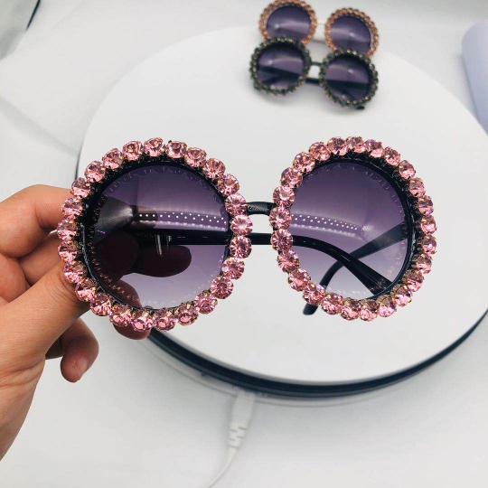 Round Sunglasses Women Vintage Crystal Mix Rhinestone