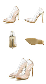 Load image into Gallery viewer, Golden Rhinestone PVC transparent Women Pumps Shoes
