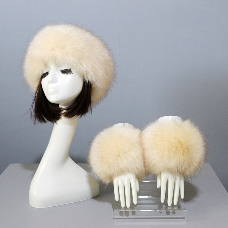 Thick Warm Beanies Fluffy Fake Faux Fur Hat Empty Top Hat Headscarf