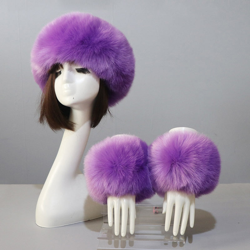 Thick Warm Beanies Fluffy Fake Faux Fur Hat Empty Top Hat Headscarf