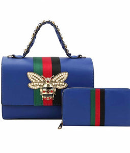 Royal Blue Stripe Satchel Set