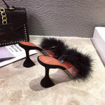 Load image into Gallery viewer, Feather Transparent High heelsFaux Fur Slippers
