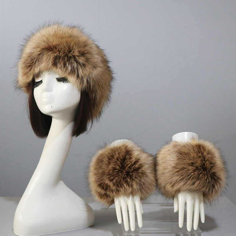 Thick Warm Beanies Fluffy Fake Faux Fur Hat Empty Top Hat Headscarf