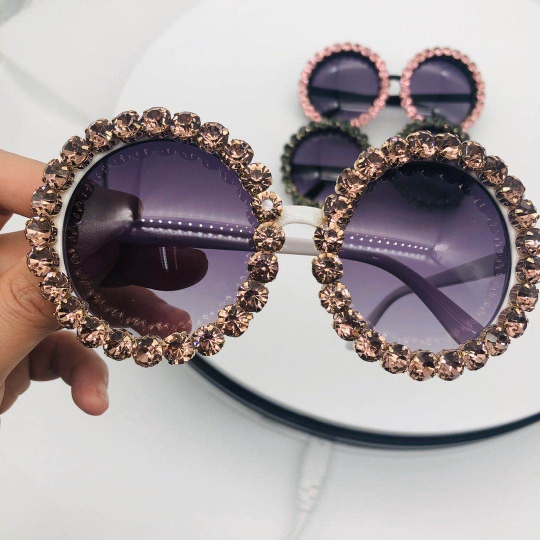 Round Sunglasses Women Vintage Crystal Mix Rhinestone