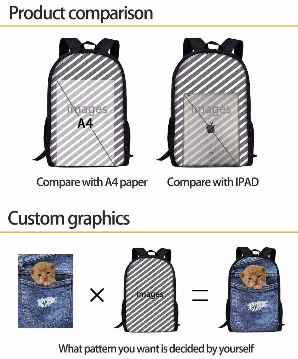 Children School Bags Haitian's Print  3pcs/set School Bag for Kids School Bagpack/Teenagers Book Bags Set .