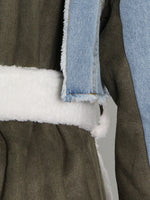 Load image into Gallery viewer, Lace Up Patchwork Denim Lambswool Jacket
