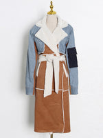 Load image into Gallery viewer, Lace Up Patchwork Denim Lambswool Jacket
