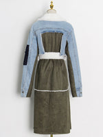 Load image into Gallery viewer, Lace Up Patchwork Denim Lambswool Jacket
