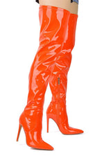 Load image into Gallery viewer, PATENT THIGH HIGH POINTY TOE HEELED BOOTS
