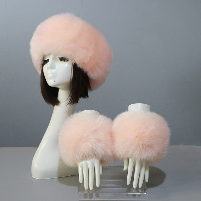 Thick Warm Beanies Fluffy Fake Faux Fur Hat Empty Top Hat Headscarf