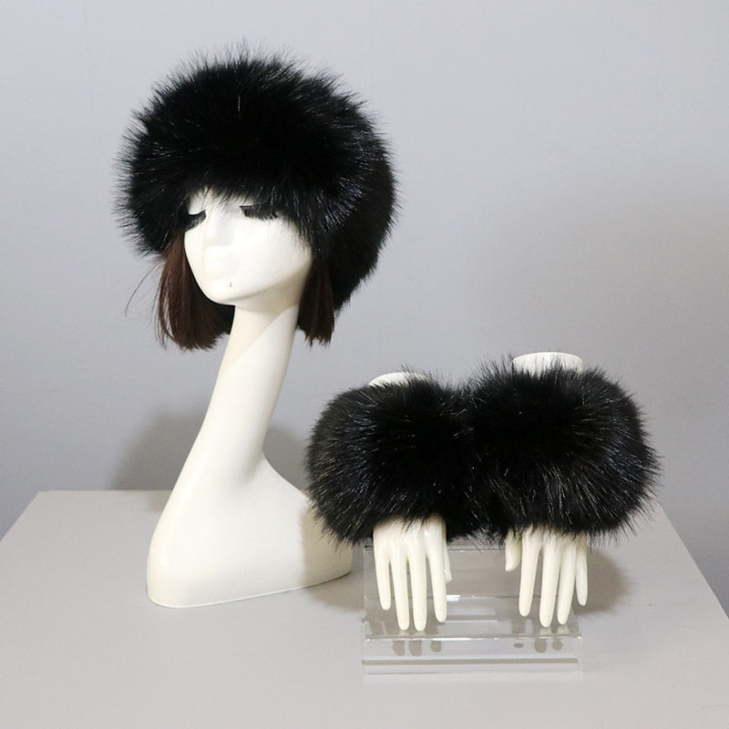 Thick Warm Beanies Fluffy Fake Faux Fur Hat Empty Top Hat Headscarf