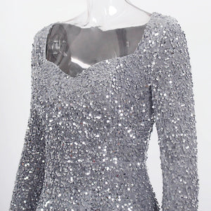 Long Sleeve Sequin Maxi Dress