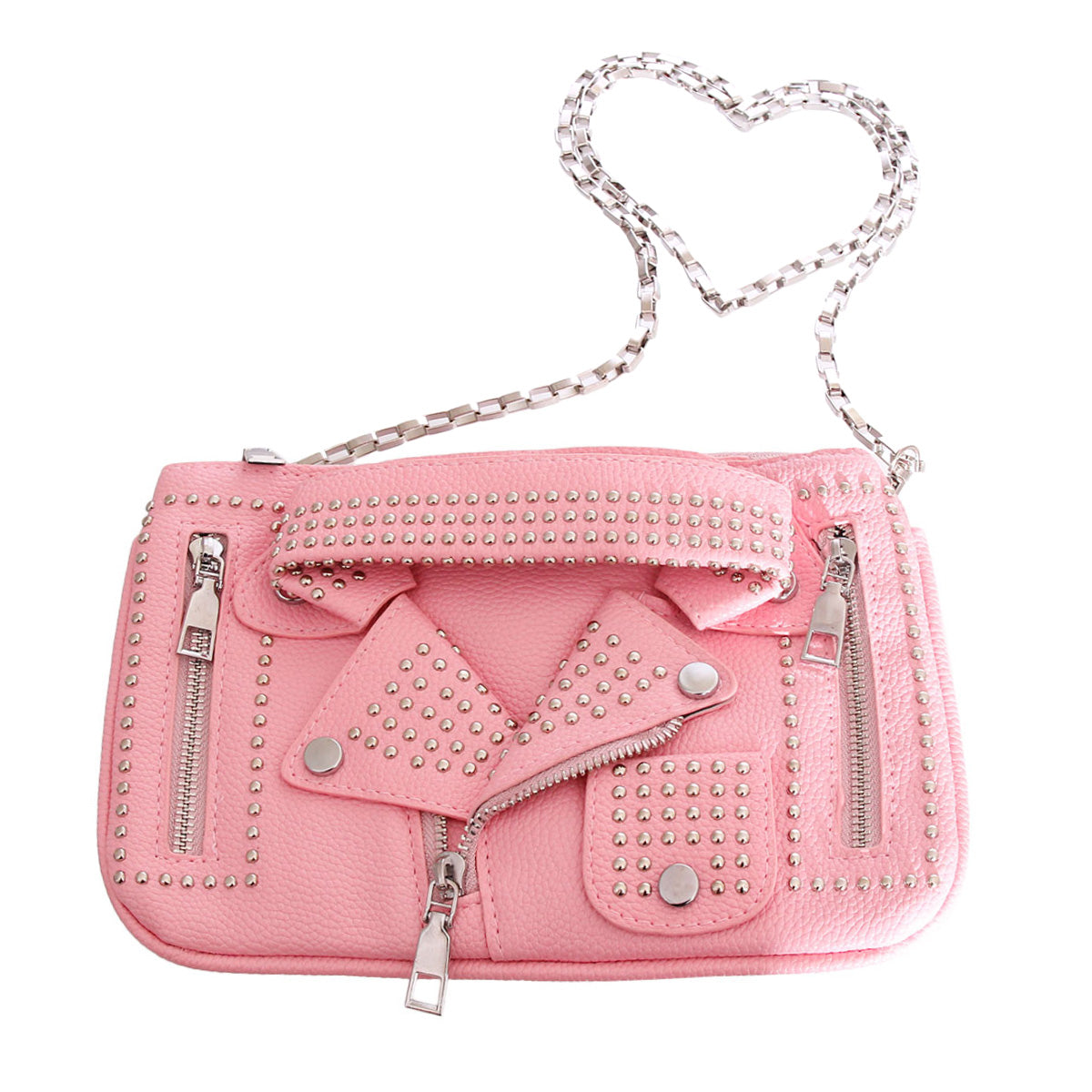 Pink Stud Moto Crossbody Clutch