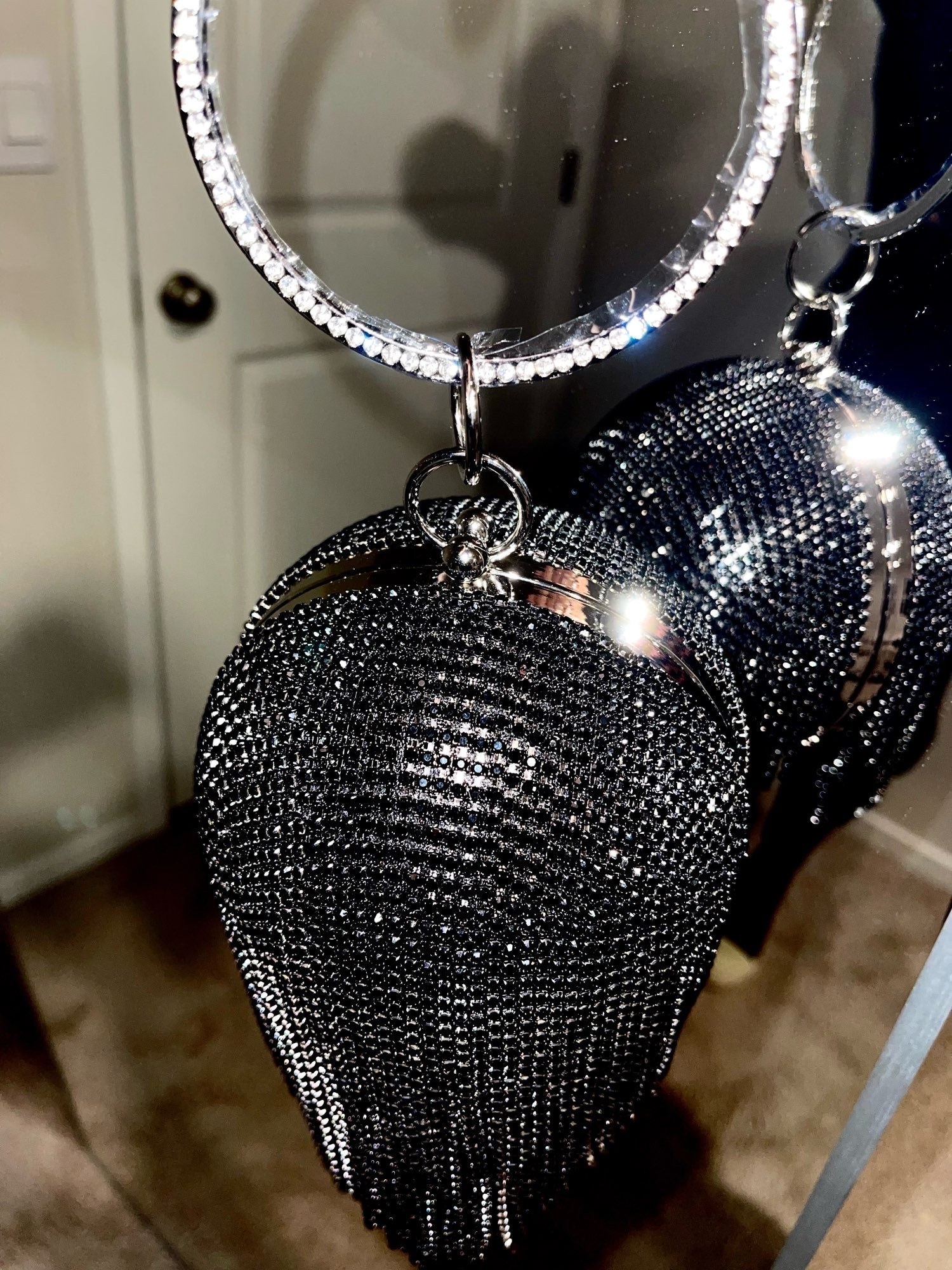 Sliver Diamonds Rhinestone Round Ball Evening Bags